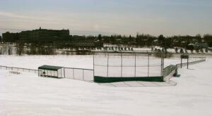 Baseball diamond in snow